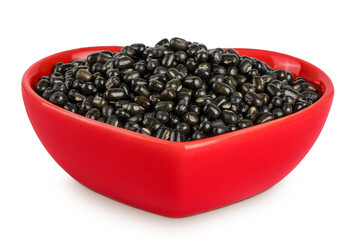 Black bean or Urad dal, black gram, vigna mungo in ceramic bowl isolated on the white background