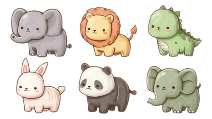 Cute Animal Illustrations on Transparent Background
