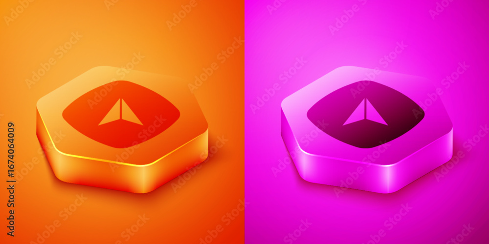 Poster isometric infographic of city map navigation icon isolated on orange and pink background. interface 