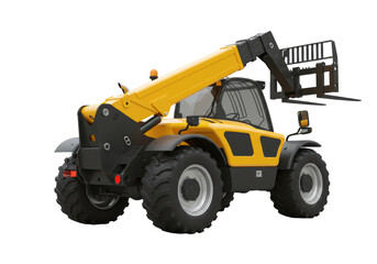 Isolated yellow telehandler forklift truck used in construction and agriculture industry