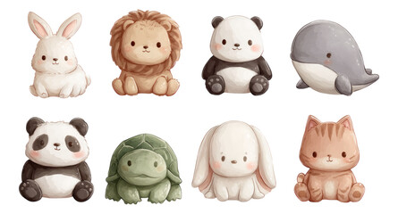 Cute Animal Figurines Isolated on Transparent Background