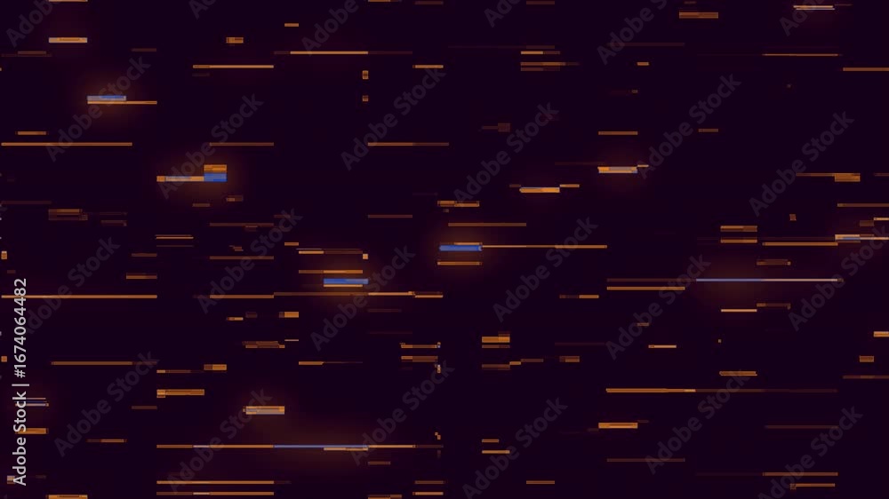 Aufkleber dynamic digital glitch animation featuring orange and blue data streams moving horizontally across a