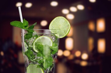 Tasty alcohol cocktail drink on bar background