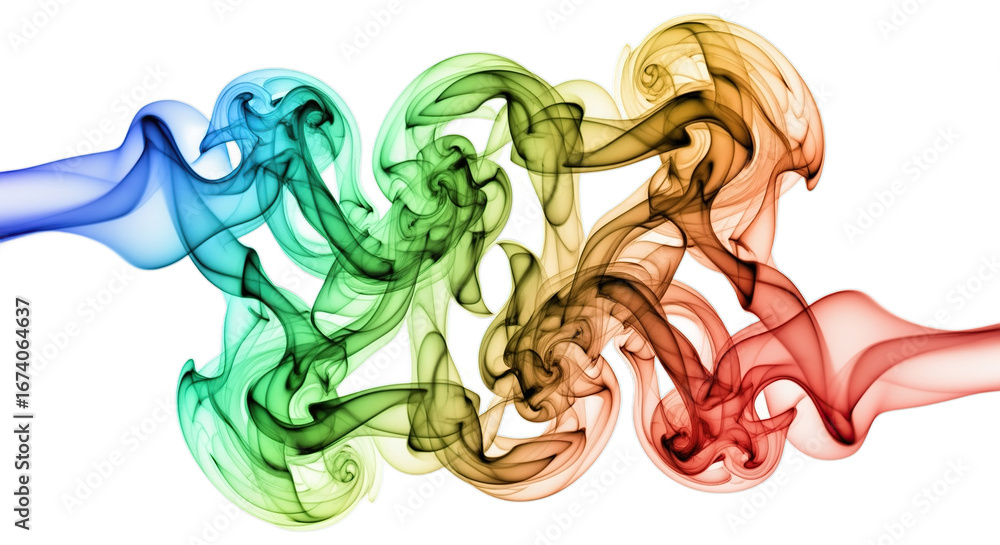 Poster swirling rainbow smoke design with transparent backdrop abstract multicolored pattern for creative p