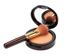 Makeup powder compact with brush isolated on transparent background