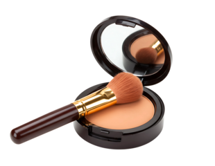 Makeup powder compact with brush isolated on transparent background