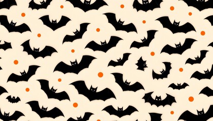 Fototapeta premium Stylized Bat Pattern with Orange Dots Cream Background