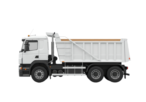 Isolated tipper lorry illustration on plain background with realistic reflections, art style