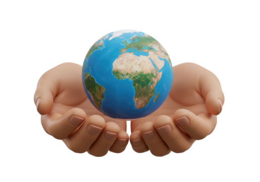 Isolated hands holding planet Earth as globe model, concept of conservation or environment
