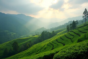 Fototapeta premium High angle view of the Secnic mountain hill with colorful sea of cloud