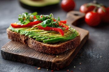 Avocado toast with red pepper and sprouts