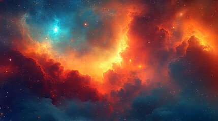 A breathtaking view of an interstellar cloud, showcasing a beautiful blend of warm and cool tones.

