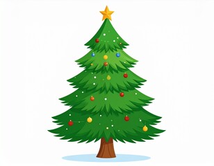 Fototapeta premium Christmas tree illustration with star and decorations on white background