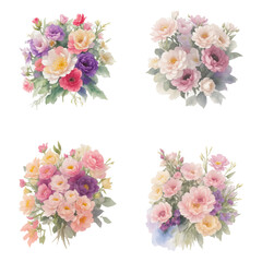 Colorful botanical blooming flower elegance watercolor bouquet. Colorful flower blooms in watercolor serenity painting on canvas, watercolor painting of bouquet vector Illustration.