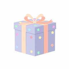 Pastel Gift Box with Star Accents and Peach Ribbon.