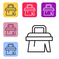 Black line Sauna brush icon isolated on white background. Wooden brush with coarse bristles for washing in the bath. Anti cellulite massage. Set icons in color square buttons. Vector