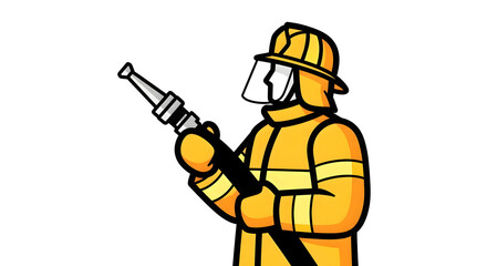 Brave firefighter holding fire hose ready for action, a symbol of service and community protection