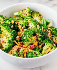 Broccoli Salad in a White Bowl