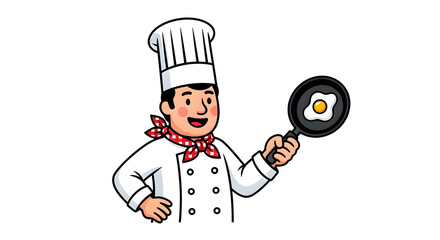 Cheerful chef cooking breakfast with sunny side up egg in pan ready for delicious meal