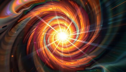 Obraz premium Abstract swirling energy vortex with radiant light beams emanating from center, cosmic, illustration