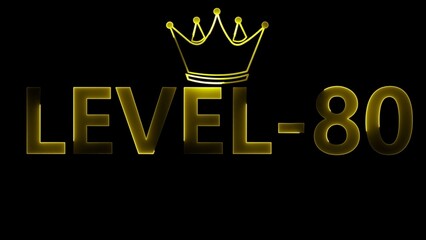 Golden Level 80 Text with Crown Emblem on Black Background golden text achievement