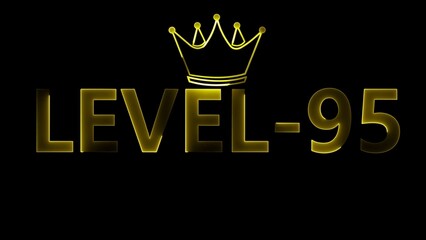 Golden Level 95 Text with Crown Icon on Black Background yellow