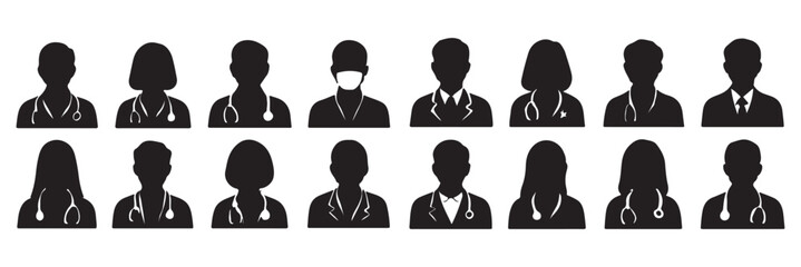 Male and female doctor avatar icons silhouette bundle
