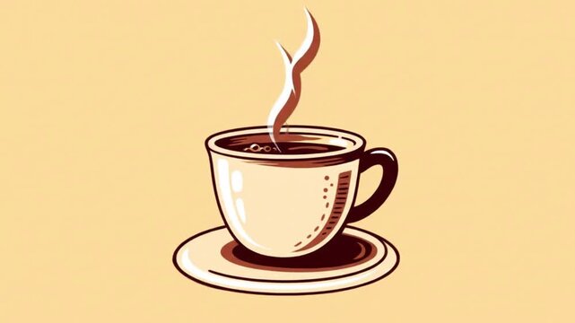 Steaming Hot Cup of Coffee on a Saucer - Vector Illustration for Beverage Concepts