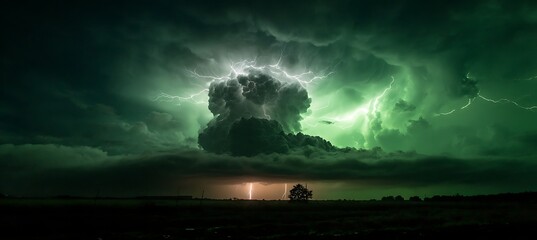 Dramatic thunderstorm with lightning strikes photography dark green sky nature landscape storm photography