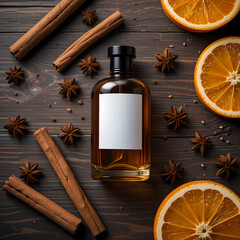 Amber Glass Bottle Mockup with Spices and Orange | Luxury Fragrance & Cosmetic Packaging Design
