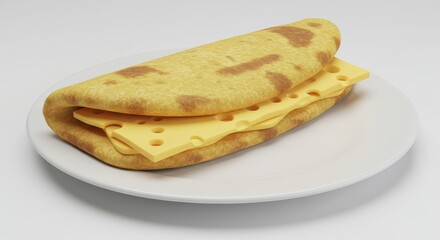 3D Rendered Cheese Filled Crepe on a Plate
