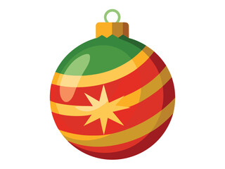 Red Green Gold Striped Christmas Ornament Illustration