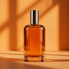 Amber Glass Perfume Bottle Mockup | Luxury Fragrance Packaging Design on Warm Background