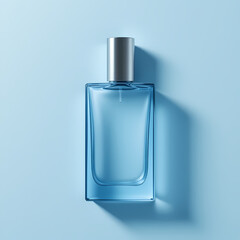 Blue Glass Perfume Bottle Mockup | Luxury Fragrance Packaging Design on Minimal Background