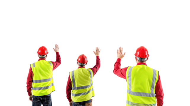 Construction worker waving hand on transparent background png