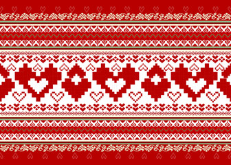 christmas seamless pattern
Abstract ethnic pixel art fabric pattern, green red heart shape, vintage, pixelated, Christmas festival for textile, clothes, curtains, carpets, pillows, vector, background 
