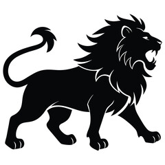 Black Lion Silhouette Roaring and Walking white