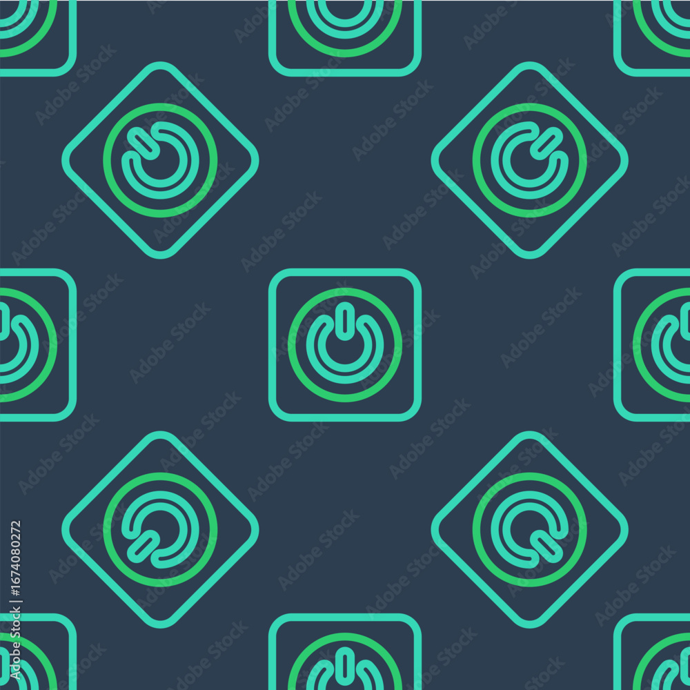 Poster line power button icon isolated seamless pattern on blue background. start sign. vector
