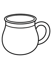 Simple black and white line drawing of a classic ceramic mug perfect for your projects white background