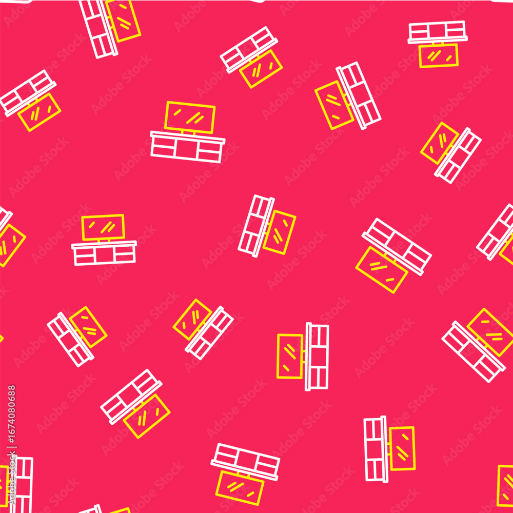 Poster line tv table stand icon isolated seamless pattern on red background. vector
