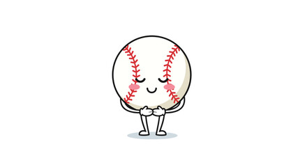 Fototapeta premium Adorable cartoon baseball character with closed eyes and cupped hands offering a heartfelt greeting