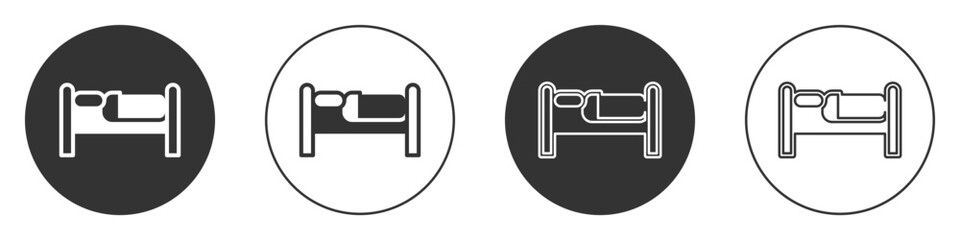 Black Bed icon isolated on white background. Circle button. Vector