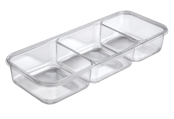 Clear plastic divided storage tray