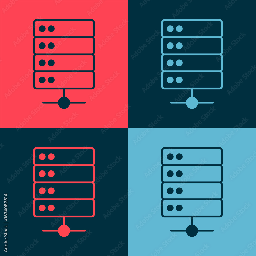 Aufkleber pop art server, data, web hosting icon isolated on color background. vector