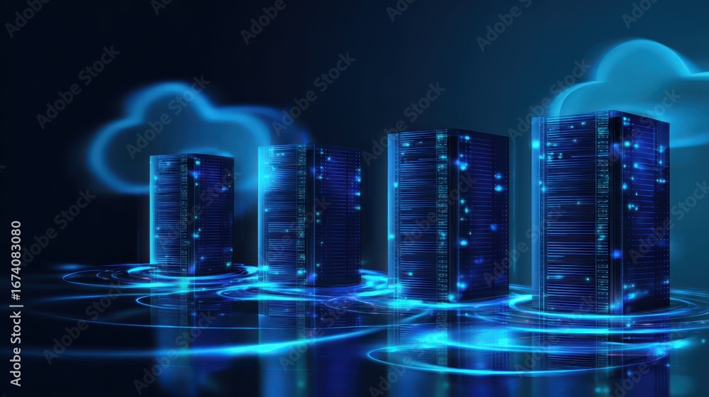 Poster abstract digital data center with cloud technology concept visual