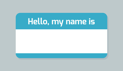 Name badge or sticker template. Blank hello my name is simple introduction tag design. Blue name badge.