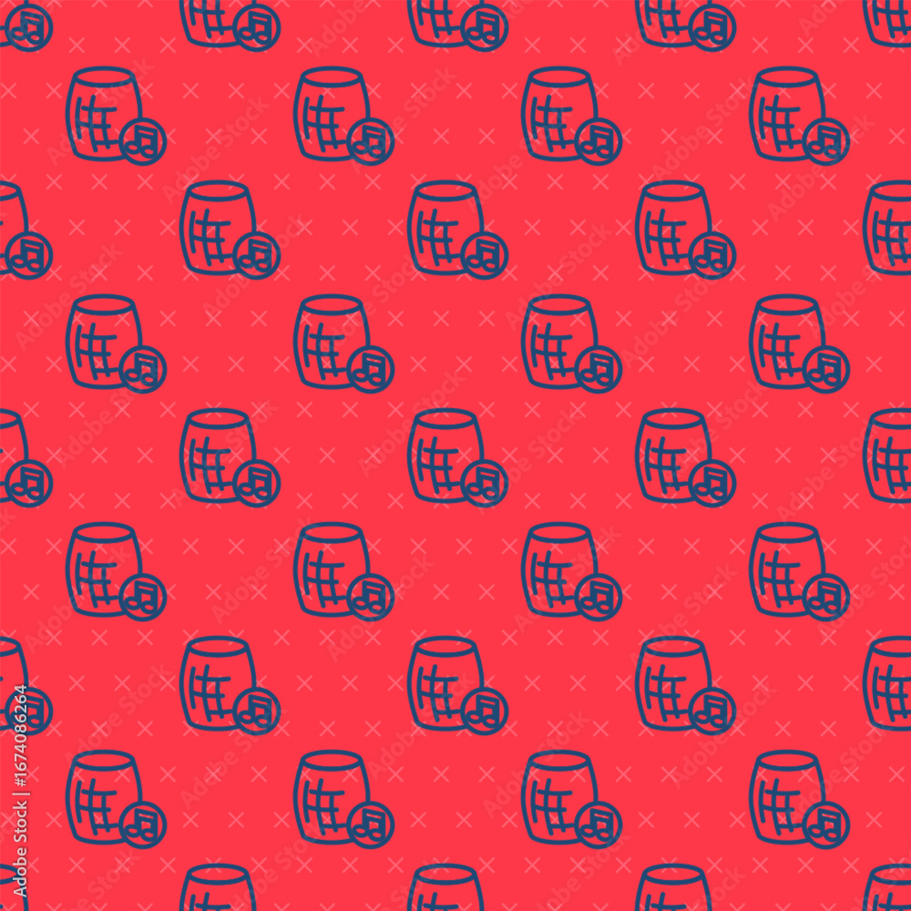 Poster blue line voice assistant icon isolated seamless pattern on red background. voice control user inter