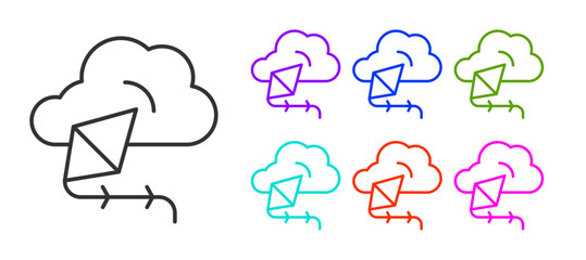 Black line Kite icon isolated on white background. Set icons colorful. Vector