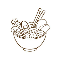 Noodles with seafood ramen line outline vector
