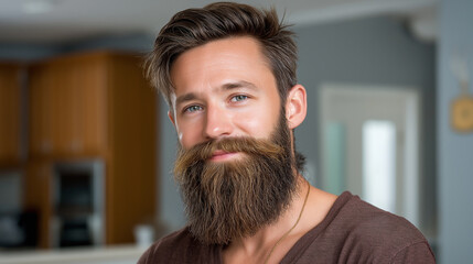Bearded Man Smiling Indoor Kitchen